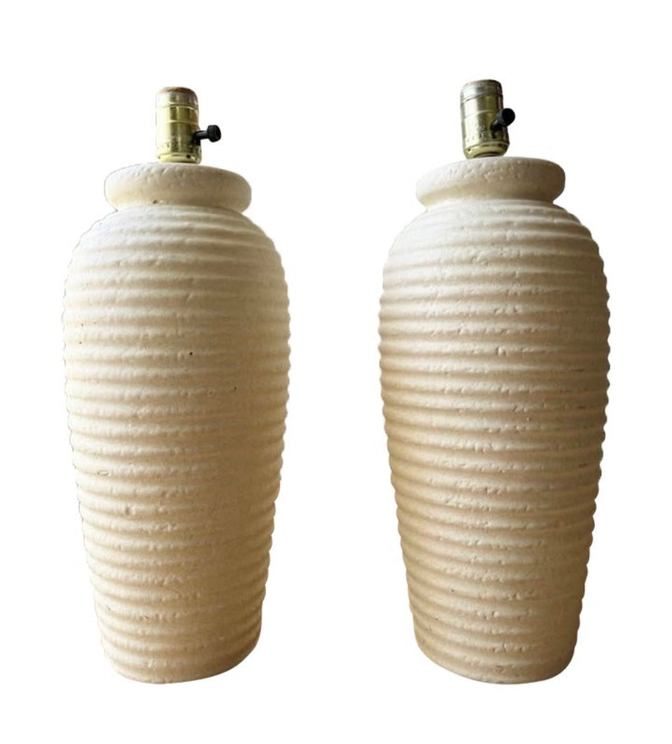 Vintage Modernist Textured Plaster Lamps, a pair