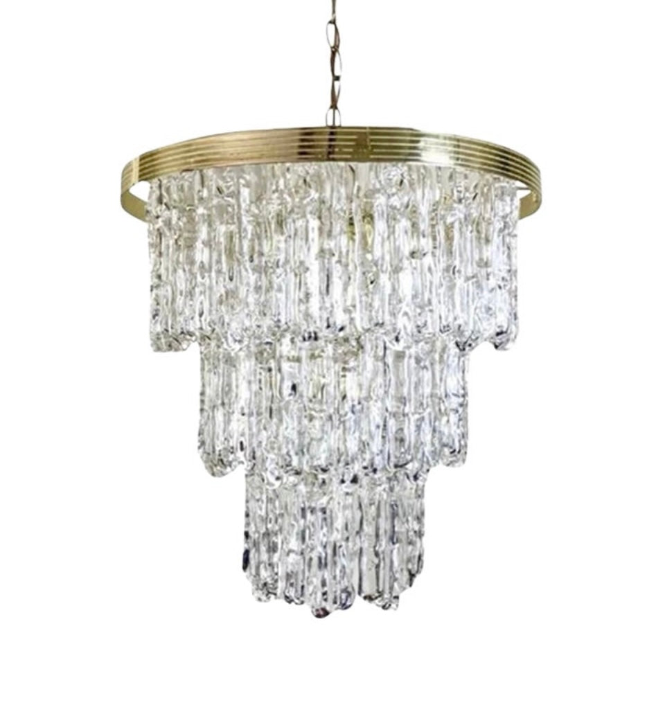 Vintage Lucite and Brass Icicle Chandelier