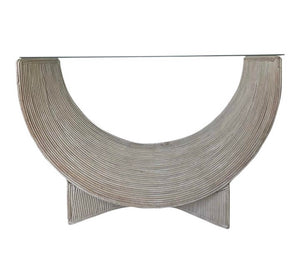 Vintage Pencil Reed Crescent Shaped Console Table