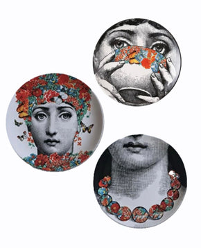 Set of 3, Lina Cavalieri Fornasetti Style Decorative Plates in Florals