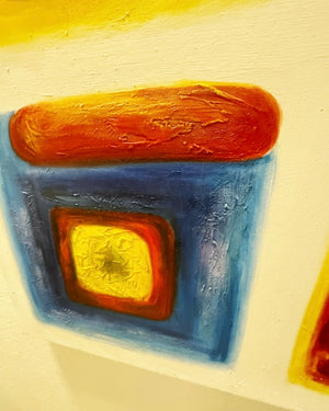 Large 1980’s Geometric Abstract Oil on Canvas in Primary Colors, Signed W. Hall